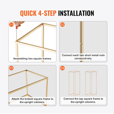VEVOR 2PCS 31,5 ιντσών/80cm σταντ για λουλούδια γάμου, μεταλλικό βάζο με στήλη γεωμετρικές βάσεις, χρυσό ορθογώνιο φλοράλ ράφι για δεξίωση εκδηλώσεων T-Stage, Διακόσμηση σπιτιού για πάρτι