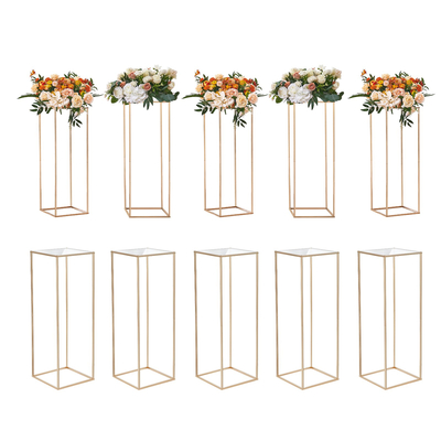 VEVOR 10PCS 31,5 ιντσών/80 εκ. Σταντ για λουλούδια γάμου, με ακρυλικό laminate, μεταλλικό βάζο με στήλη γεωμετρικά κεντρικά στάντ, χρυσό ορθογώνιο φλοράλ ράφι για δεξίωση εκδηλώσεων, διακόσμηση πάρτι