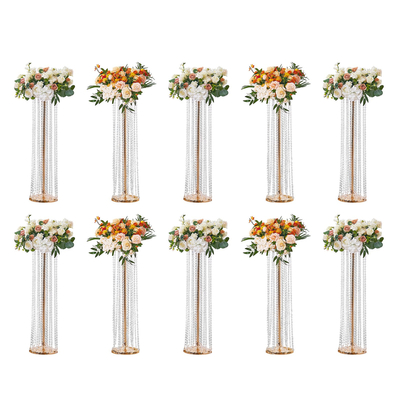 VEVOR 10PCS 35,43 ιντσών /90cm Ψηλός Κρυστάλλινος Γάμος Λουλούδια Βάζα, Πολυτελή Κεντρικά Βάζα Λουλούδια Κρυστάλλινο Χρυσό Βάζο Μεταλλικό, Ιδανικό για Τελετή Τελετής Γαμήλιο πάρτι T-stage Dinner Event Ξενοδοχείο Διακόσμηση σπιτιού