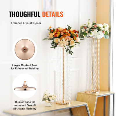 VEVOR 2PCS 35,43 ιντσών /90cm Ψηλός Κρυστάλλινος Γάμος Λουλούδια Βάζα, Πολυτελή Κεντρικά Βάζα Λουλούδια Κρυστάλλινο Χρυσό Βάζο Μεταλλικό, Ιδανικό για Τελετή Γάμου Τελετής Δείπνο Εκδήλωση Ξενοδοχείου Διακόσμηση σπιτιού