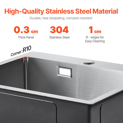 VEVOR 40cm Νιπτήρας Κουζίνας Πάνω Στήριγμα Μονό Μπολ Λεκάνης Πτώσης Μπάρα από ανοξείδωτο ατσάλι