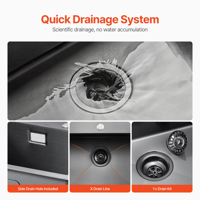 VEVOR Νεροχύτης Κουζίνας 40cm Πάνω Στήριγμα Μονό Μπολ Λεκάνη Πτώσης από Ανοξείδωτο Ατσάλι Μαύρο