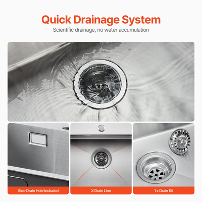 VEVOR 68cm Νιπτήρας Κουζίνας Πάνω Στήριγμα Μονό Μπολ Λεκάνης Πτώσης Μπάρα από ανοξείδωτο ατσάλι