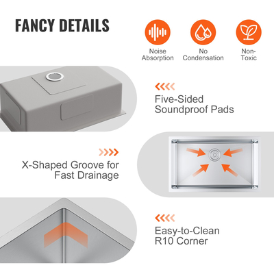 Νεροχύτης κουζίνας VEVOR, 304 νεροχύτες από ανοξείδωτο χάλυβα, μονό νιπτήρας κάτω από την τοποθέτηση με αξεσουάρ (συσκευασία 3), νεροχύτες οικιακού πλυντηρίου πιάτων για σταθμό εργασίας, RV, προετοιμασία κουζίνας και νεροχύτης μπαρ, 30 ιντσών