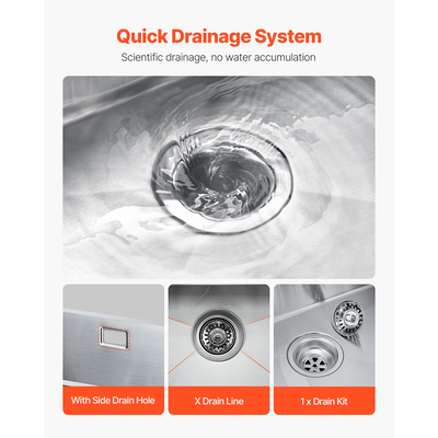 VEVOR Νιπτήρας Κουζίνας 70cm κάτω από Μονό Μπολ Πτυσσόμενη Λεκάνη Μπάρα από ανοξείδωτο ατσάλι