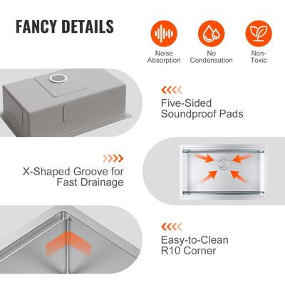 Νεροχύτης κουζίνας VEVOR, νεροχύτες από ανοξείδωτο ατσάλι 304, νιπτήρας μονής μπολ κάτω από την τοποθέτηση με προεξοχή και αξεσουάρ, νεροχύτες οικιακού πλυντηρίου πιάτων για σταθμό εργασίας, RV, προετοιμασία κουζίνας και νεροχύτης μπαρ, 30 ιντσών