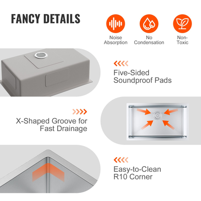 Νεροχύτης κουζίνας VEVOR, 304 νεροχύτες από ανοξείδωτο ατσάλι, νιπτήρας για μονό μπολ με εξαρτήματα (συσκευασία 3), νεροχύτες οικιακού πλυντηρίου πιάτων για σταθμό εργασίας, RV, προετοιμασία κουζίνας και νεροχύτης μπαρ, 30 ιντσών