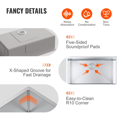 Νεροχύτης κουζίνας VEVOR, 304 νεροχύτες από ανοξείδωτο ατσάλι, νιπτήρας για μονό μπολ με αξεσουάρ (συσκευασία 3), νεροχύτες οικιακού πλυντηρίου πιάτων για σταθμό εργασίας, RV, προετοιμασία κουζίνας και νεροχύτης μπαρ, 32 ιντσών