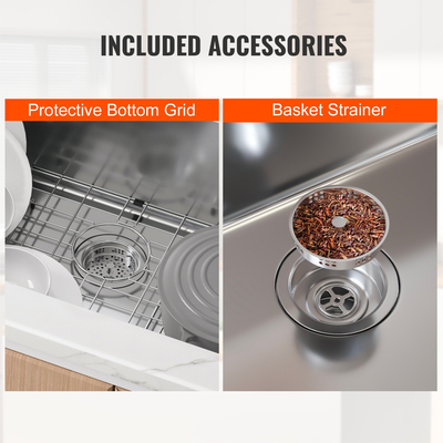 Νεροχύτης κουζίνας VEVOR, 304 νεροχύτες από ανοξείδωτο ατσάλι, νιπτήρας για μονό μπολ με αξεσουάρ (συσκευασία 3), νεροχύτες οικιακού πλυντηρίου πιάτων για σταθμό εργασίας, RV, προετοιμασία κουζίνας και νεροχύτης μπαρ, 32 ιντσών