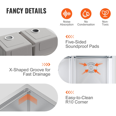 Νεροχύτης κουζίνας VEVOR, νεροχύτες από ανοξείδωτο ατσάλι 304, νιπτήρας διπλού μπολ κάτω από την τοποθέτηση με προεξοχή και αξεσουάρ, νεροχύτες οικιακού πλυντηρίου πιάτων για σταθμό εργασίας, RV, προετοιμασία κουζίνας και νεροχύτης μπαρ, 33 ιντσών