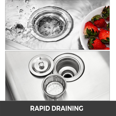 VEVOR Ανοξείδωτος Νεροχύτης Κουζίνας Χειροποίητος Νεροχύτης 1 Θήκη με Πλατφόρμα Αριστερής Χεριού Βοηθητικός Νεροχύτης Νεροχύτης Εστίασης Μονάδα για Μπαρ Κουζίνα Εστιατόριο