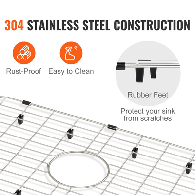 Πλέγμα προστασίας νεροχύτη VEVOR, σχάρες νεροχύτη από ανοξείδωτο χάλυβα 26&quot;x14&quot;, κεντραρισμένες σχάρες νεροχύτη αποστράγγισης με γωνιακή ακτίνα R90, μεγάλα πλέγματα κάτω μέρος νεροχύτη, αξεσουάρ νιπτήρα νιπτήρα γενικής χρήσης για μπολ για νεροχύτη κουζίνας, ασημί