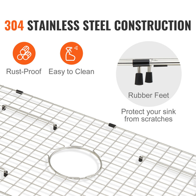 Πλέγμα προστασίας νεροχύτη VEVOR, σχάρες νεροχύτη από ανοξείδωτο χάλυβα 28,5&quot;x15,6&quot;, κεντρικές σχάρες νεροχύτη αποστράγγισης με γωνιακή ακτίνα R20, μεγάλα πλέγματα κάτω μέρος νεροχύτη, αξεσουάρ νιπτήρα νιπτήρα γενικής χρήσης για μπολ για νεροχύτη κουζίνας