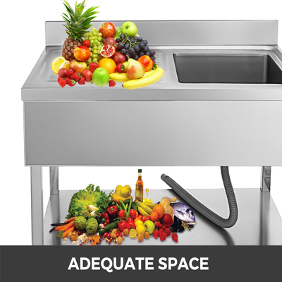 Νεροχύτης κουζίνας VEVOR με αριστερή πλατφόρμα 39,5 ιντσών από ανοξείδωτο ατσάλι Βοηθητικός νεροχύτης Επαγγελματικός νεροχύτης Μονό μπολ Νεροχύτης κέτερινγκ Μονάδα για μπαρ κουζίνα εστιατόριο