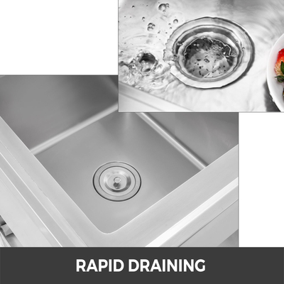 Νεροχύτης κουζίνας VEVOR με αριστερή πλατφόρμα 39,5 ιντσών από ανοξείδωτο ατσάλι Βοηθητικός νεροχύτης Επαγγελματικός νεροχύτης Μονό μπολ Νεροχύτης κέτερινγκ Μονάδα για μπαρ κουζίνα εστιατόριο