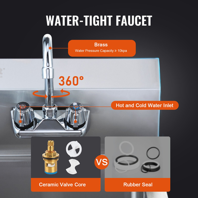 Επαγγελματικός νεροχύτης VEVOR με βρύση, NSF νιπτήρας από ανοξείδωτο χάλυβα για πλύσιμο, μικρός νεροχύτης πλυσίματος χεριών, νιπτήρας τοίχου, νιπτήρας για εστιατόριο, κουζίνα, μπαρ, γκαράζ και σπίτι, 17 x 12,8 ιντσών