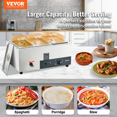 VEVOR Εμπορικό ηλεκτρικό φαγητό Warner Countertop Buffet 3*8 Qt Pan Bain Marie