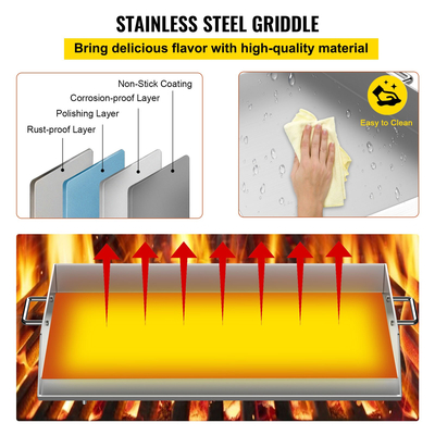 VEVOR Τετράγωνη πλάκα ψησταριάς 36 x 22 ιντσών από ανοξείδωτο ατσάλι Επίπεδη επάνω σχάρα Σόμπα με τριπλό καυστήρα Επίπεδη επάνω πλάκα για εξωτερική σόμπα με τριπλό καυστήρα