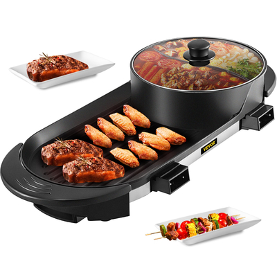 VEVOR 2 σε 1 BBQ Grill and Hot Pot with Divider Multifunction Teppanyaki Grill Pot, Ξεχωριστό Διπλό Ελέγχου Θερμοκρασίας Ηλεκτρική εστία μπάρμπεκιου Hot Pot, 5 ταχύτητες για εσωτερικό κορεάτικο μπάρμπεκιου, Shabu Shabu Black