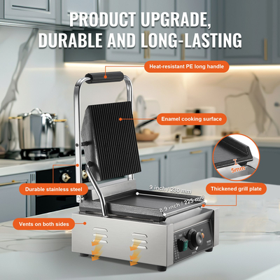 VEVOR Εμπορική σχάρα Panini Press Grill Electric Sandwich Maker Griddle Plate 9&quot;x9