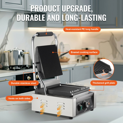 VEVOR Εμπορική σχάρα Panini Press Grill Electric Sandwich Maker Griddle Plate 9&quot;x9