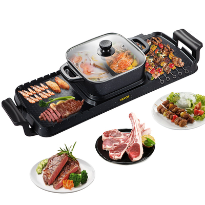 VEVOR 2 σε 1 Ηλεκτρική ψησταριά και Hot Pot, 2400W BBQ Grill and Hot Pot, Πολυλειτουργικό Teppanyaki Grill Pot με Διπλό Έλεγχο Θερμοκρασίας, Σχάρα Hot Pot Χωρίς Καπνιστή με Αντικολλητική Επικάλυψη για 1-8 άτομα