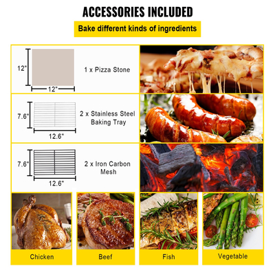 Εξωτερικός φούρνος πίτσας VEVOR, Ξυλόφουρνος 12 ιντσών, Ξυλόφουρνος πίτσας 2 στρώσεων, Εξωτερικός φούρνος πίτσας με ξύλα με 2 αφαιρούμενες ρόδες, Φούρνοι πίτσας με ξύλα με μέγιστη θερμοκρασία 900 ℉ για μπάρμπεκιου