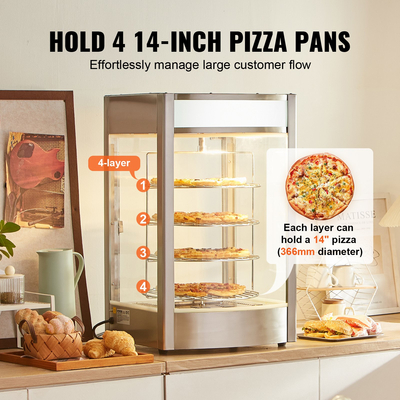 VEVOR Food Warmer Display for 14&quot; Pizza, 4-Tier Commercial Pizza Warmer Electric