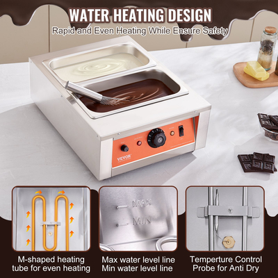 VEVOR Μηχάνημα Πολτοποίησης Σοκολάτας Σοκολατένιο δοχείο 17,6 λίβρες 2 δεξαμενές