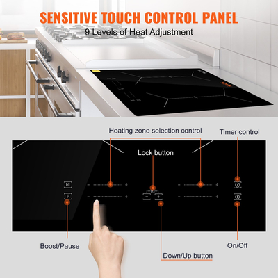 VEVOR Ηλεκτρική εστία 4 ιντσών 4 καυστήρες κεραμική γυάλινη εστία χειριστηρίου αφής