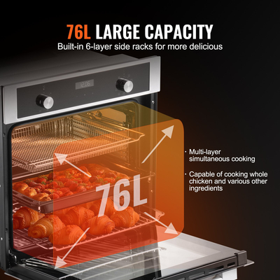 VEVOR Φούρνος Μονού Τοίχου 24&quot; Ηλεκτρικός Εντοιχιζόμενος Φούρνος 9 Λειτουργιών 2,68 Cu. Ft