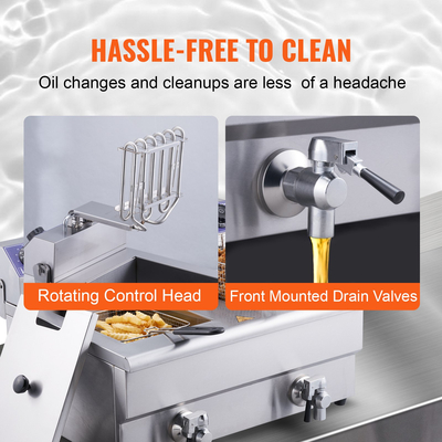 Εμπορική ηλεκτρική βαθιά τηγανιτή βαθιά τηγανιτή μηχανή με τις διπλές δεξαμενές 6000Λεπτομέρειες: