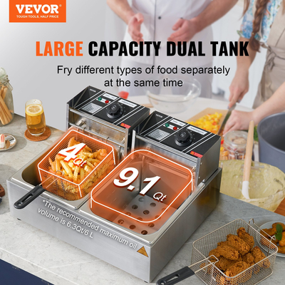 VEVOR Commercial Electric Deep Fryer Countertop Deep Fryer Διπλές αποσπώμενες δεξαμενές
