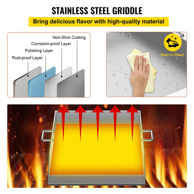 VEVOR Τετράγωνη πλάκα ψησίματος 16 x 18 ιντσών από ανοξείδωτο ατσάλι Επίπεδη επάνω σχάρα Σόμπα με τριπλό καυστήρα Επίπεδη επάνω πλάκα για εξωτερική σόμπα με τριπλό καυστήρα