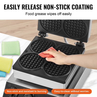 VEVOR 4PCS Commercial Waffle Maker Στρογγυλό μηχάνημα σίδερου βάφλας 1750W Αντικολλητικό