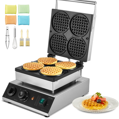 VEVOR 4PCS Commercial Waffle Maker Στρογγυλό μηχάνημα σίδερου βάφλας 1750W Αντικολλητικό