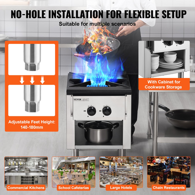 VEVOR Εμπορική εστία γκαζιού 1 καυστήρα Πάγκος μαγειρικής εστία μαγειρέματος κουζίνα