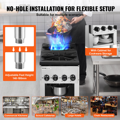VEVOR Εμπορική Σόμπα Αερίου 2 Καυστήρες Πάγκος Μαγειρικής Πλάκας Κουζίνας