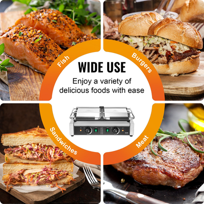 VEVOR Commercial Panini Press Grill Electric Sandwich Maker Plate Flat