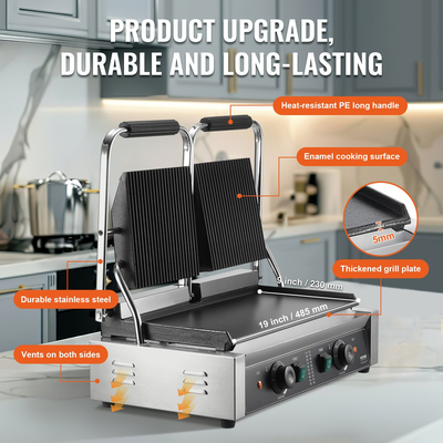 VEVOR Εμπορική σχάρα Panini Press Grill Electric Sandwich Maker Plate 485x230mm