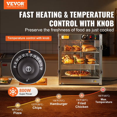 Επαγγελματικός θερμαντήρας φαγητού VEVOR 3 επιπέδων Ντουλάπα πίτσας με φως