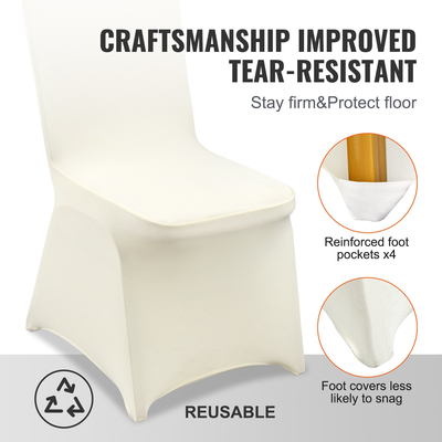 VEVOR 30PCS Ivory White Stretch Spandex Πτυσσόμενα καλύμματα καρέκλας, Universal Εφαρμοσμένο κάλυμμα καρέκλας, Αφαιρούμενα πλενόμενα προστατευτικά καλύμματα, για γάμους, γιορτές, δεξιώσεις, πάρτι, γιορτές, δείπνο
