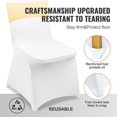 VEVOR 50 Sets Stretch Spandex Πτυσσόμενα καλύμματα καρέκλας, Universal Εφαρμοσμένο κάλυμμα καρέκλας με φύλλα καρέκλας, Αφαιρούμενα πλενόμενα προστατευτικά καλύμματα, για γάμους, διακοπές, δεξιώσεις, πάρτι, τραπεζαρία (50 σετ Gold &amp; White)