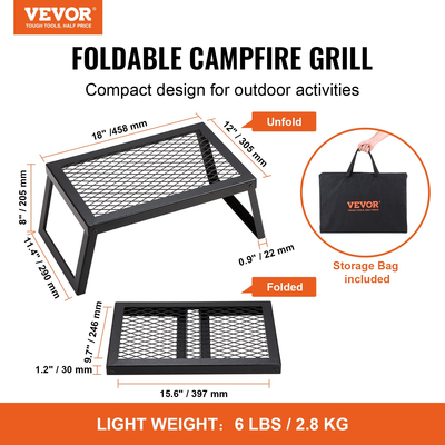 VEVOR Πτυσσόμενη ψησταριά Campfire Φορητή ψησταριά Camping Fire Pit Steel Υπαίθριο πικνίκ μπάρμπεκιου