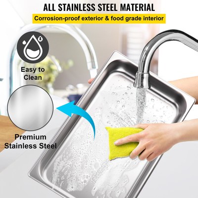 Εμπορικός θερμαντήρας φαγητού VEVOR, Τραπέζι ατμού πλήρους μεγέθους 1 κατσαρόλας με καπάκι, ηλεκτρικοί θερμαντήρες σούπας 9,5 τεταρτημορίων, εξοπλισμός μπουφέ Bain Marie από ανοξείδωτο ατσάλι, Ταιριάζει σε 21 x 13,2 τηγάνι, 400 W, για εστιατόριο, σχάρα