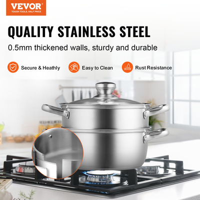 VEVOR Steamer Pot, 8,66in/22cm Steamer Bot for Cook with 3QT Stock Pot and Vegetable Steamer, Μεγάλης Χωρητικότητας Ανοξείδωτο Ατσάλι Μαγειρικά σκεύη με καπάκι για ηλεκτρική επαγωγική εστία αερίου