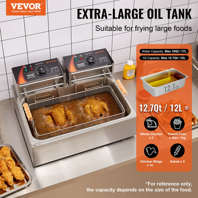 VEVOR Commercial Electric Deep Fryer 2500W 12L από ανοξείδωτο ατσάλι Αναβάθμιση 200°C