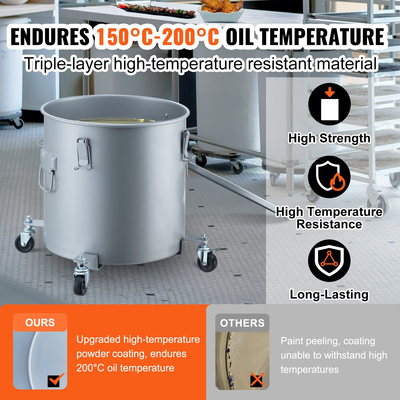 Κάδος λίπους φριτέζας VEVOR, Κουβάς απόρριψης λαδιού 10 Gal με βάση Caster, επίστρωση από ανθρακούχο χάλυβα, ανθεκτική στη σκουριά, Δοχείο μεταφοράς λαδιού με καπάκι, κλιπ κλειδώματος, σακούλα φίλτρου για φιλτράρισμα ζεστού μαγειρικού λαδιού, γκρι