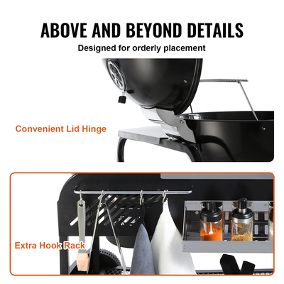 Φορητή ψησταριά VEVOR 21 ιντσών με κάρβουνο, ψησταριές βραστήρα αερίου προπανίου με κάλυμμα και καρότσι, σιδερένια σχάρα μπάρμπεκιου βαρέως τύπου, ανεξάρτητος καπνιστής για μαγείρεμα σε εξωτερικό χώρο, κάμπινγκ μπάρμπεκιου, πικνίκ, μαύρη αυλή