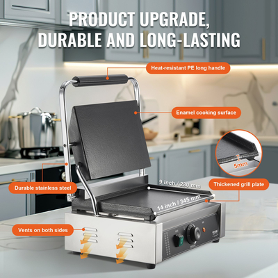 VEVOR Εμπορική σχάρα Panini Press Grill Electric Sandwich Maker Griddle Plate 14&quot;x9